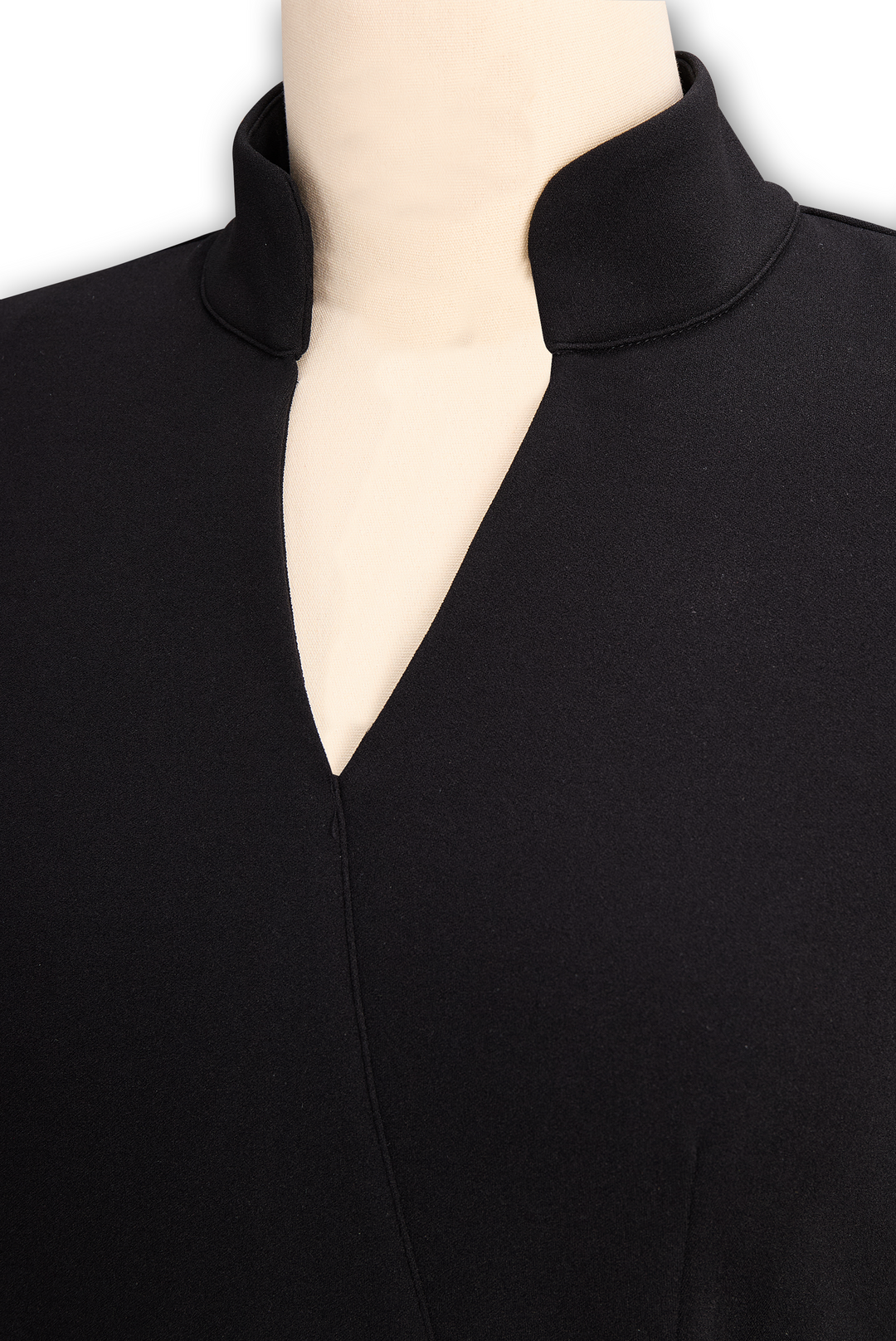 Refined | Black Dress with Belt and Mandarin Collar