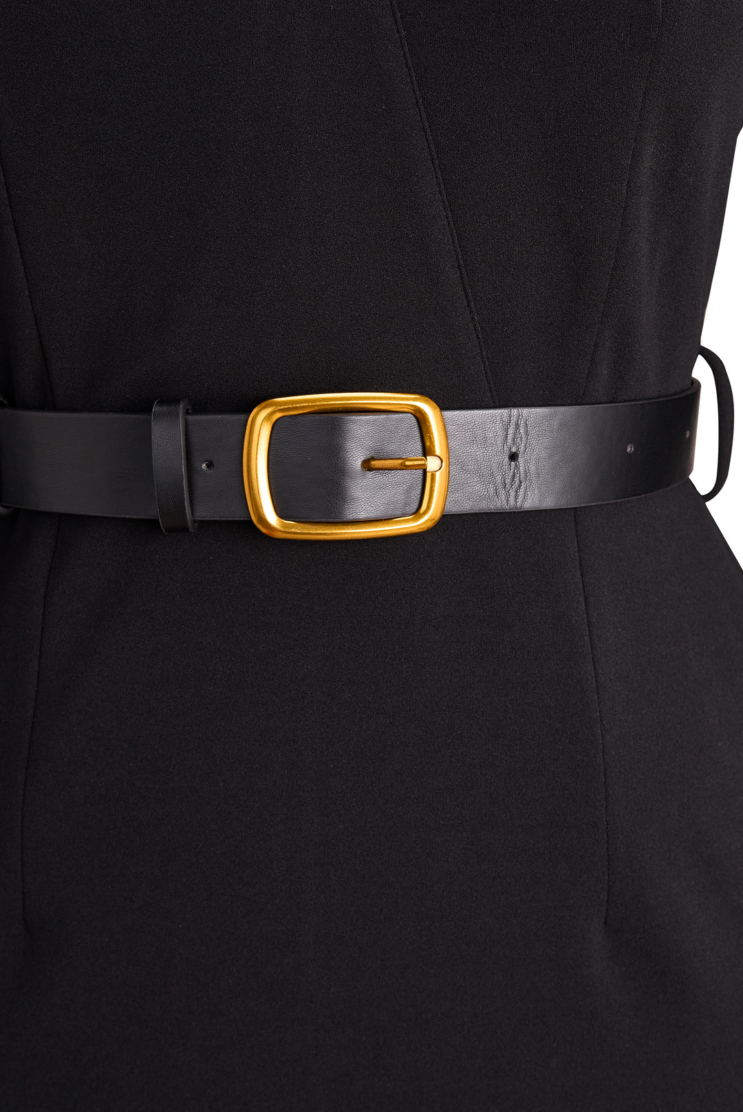 Refined | Black Dress with Belt and Mandarin Collar
