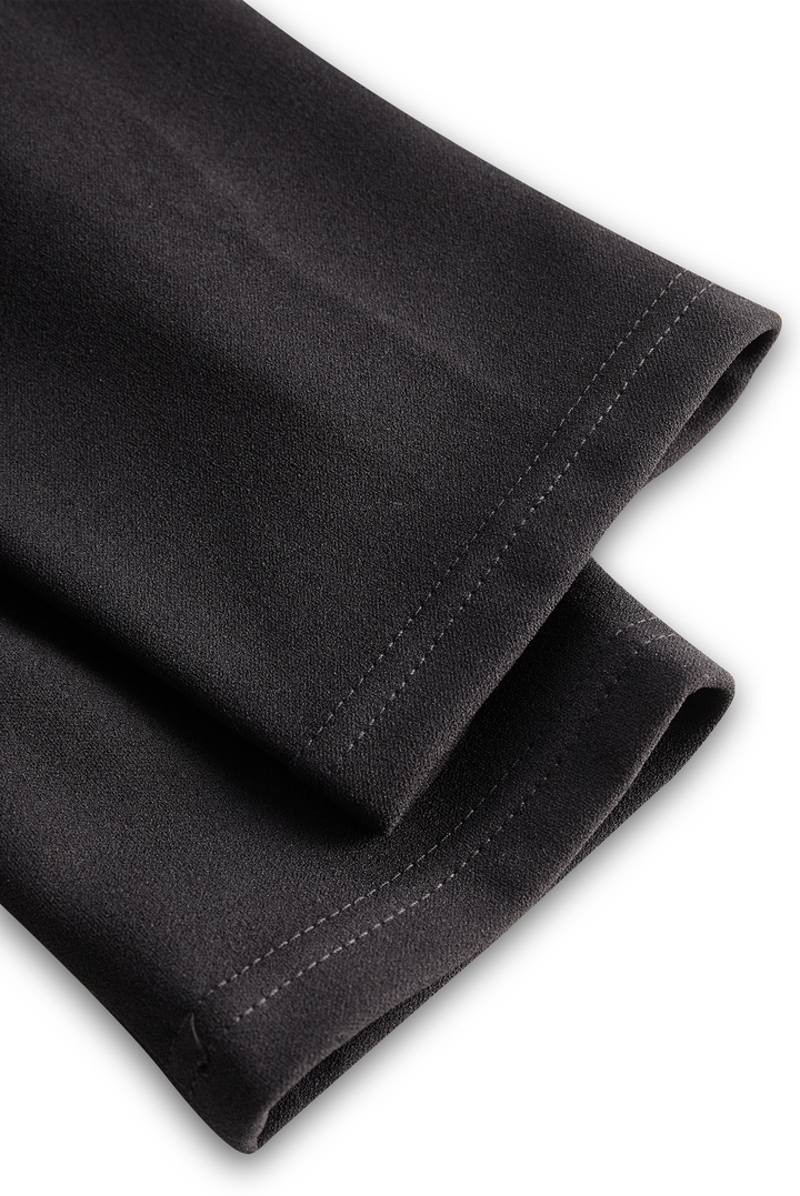 Refined | Black Dress with Belt and Mandarin Collar