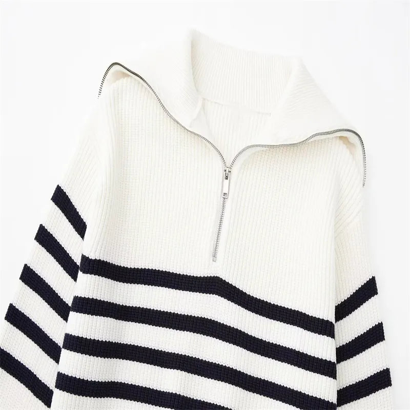Brian | Zip Sweater with Striped Design
