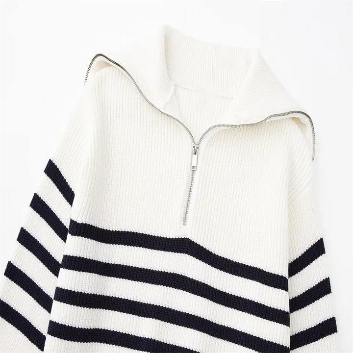 Brian | Zip Sweater with Striped Design