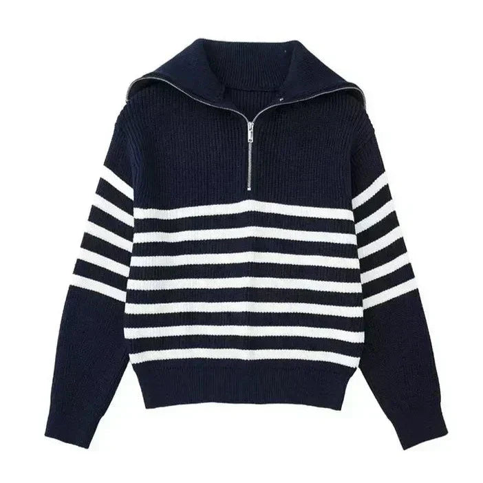 Brian | Zip Sweater with Striped Design