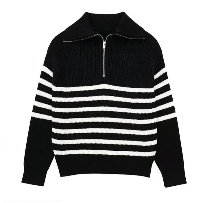 Brian | Zip Sweater with Striped Design