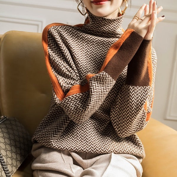 Eleanor | Turtleneck with Herringbone Design