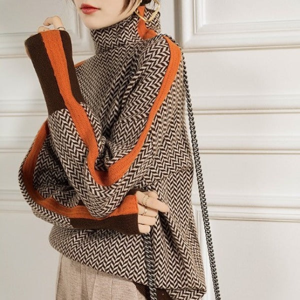 Eleanor | Turtleneck with Herringbone Design