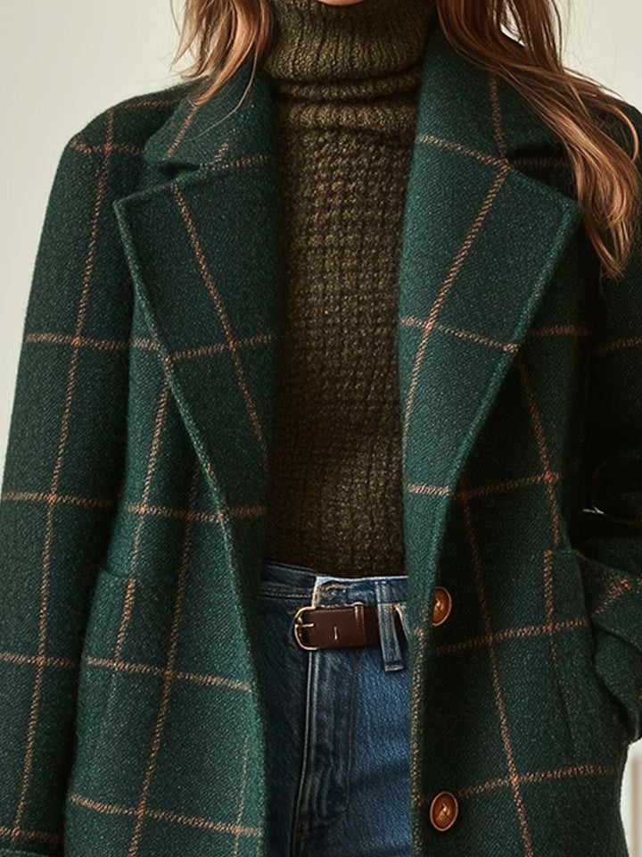 Women's Plaid Tweed Coat with Retro Lapel