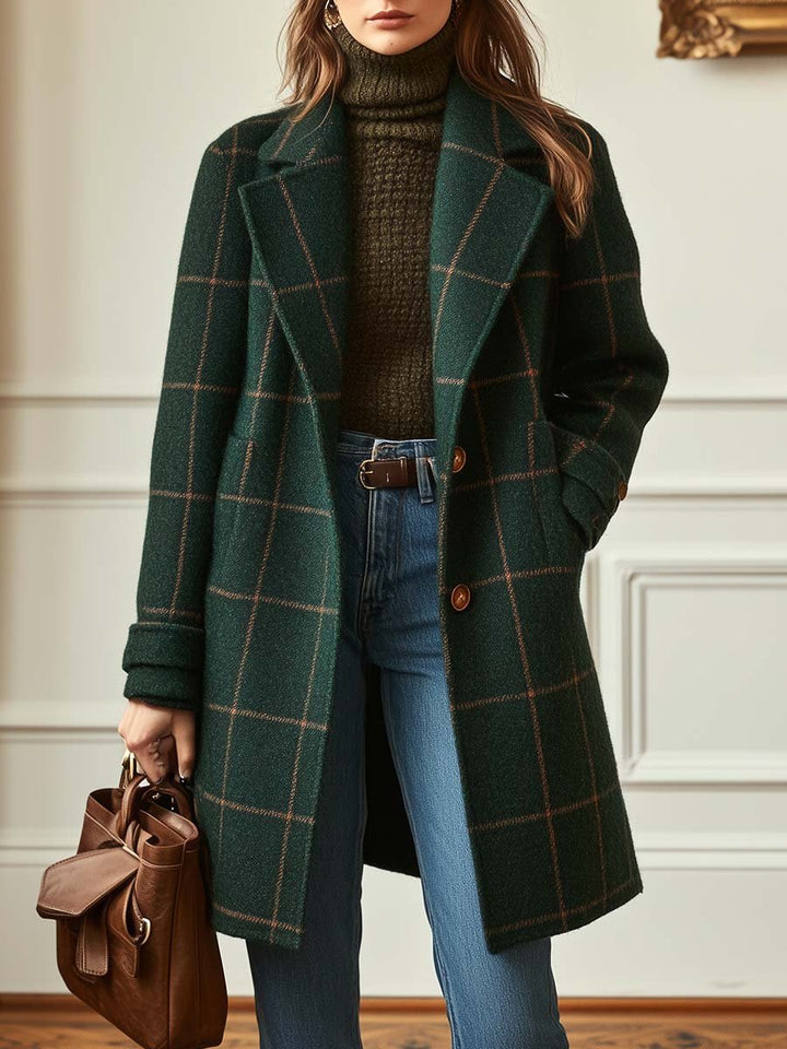Women's Plaid Tweed Coat with Retro Lapel